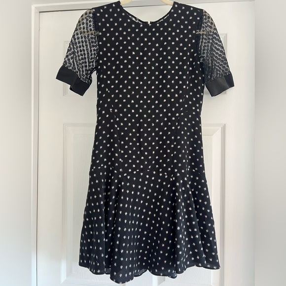 REBECCA TAYLOR Black Polka Dot Lace Sleeve Mini Dress with Flutter Hem 0… - Picture 6 of 16